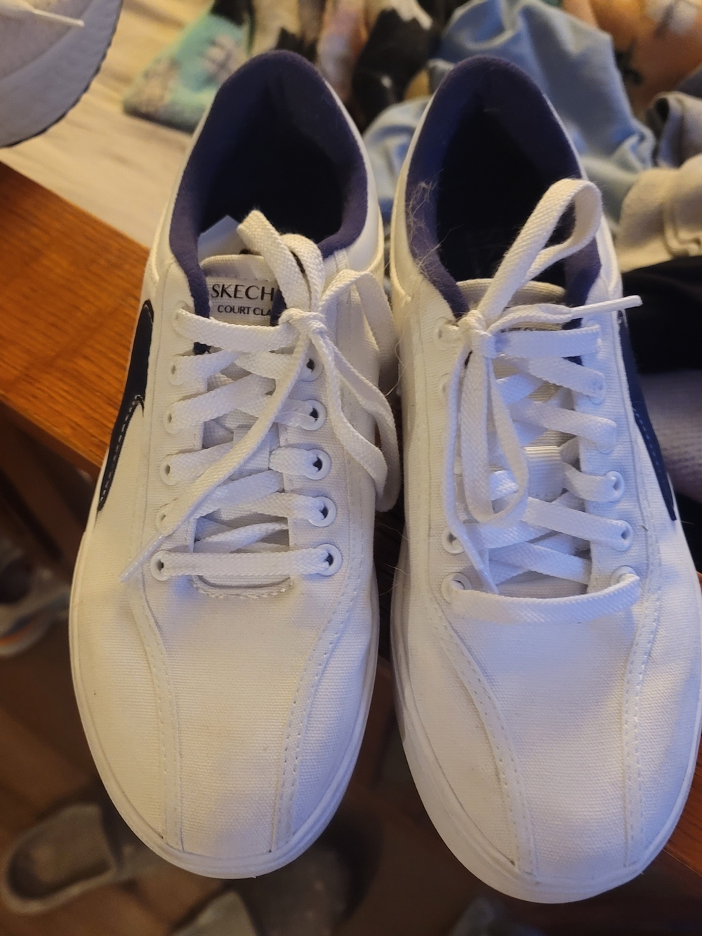 Skechers White and Navy Canvas Women's Sneakers
